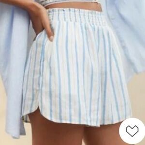 Aerie Linen Blend High Waisted Shorts Blue Vinyl Small